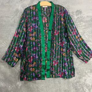 VTG Victoria's Secret Gold Label Green Floral Sheer Pajama Sleep Top *FLAW* Sz M